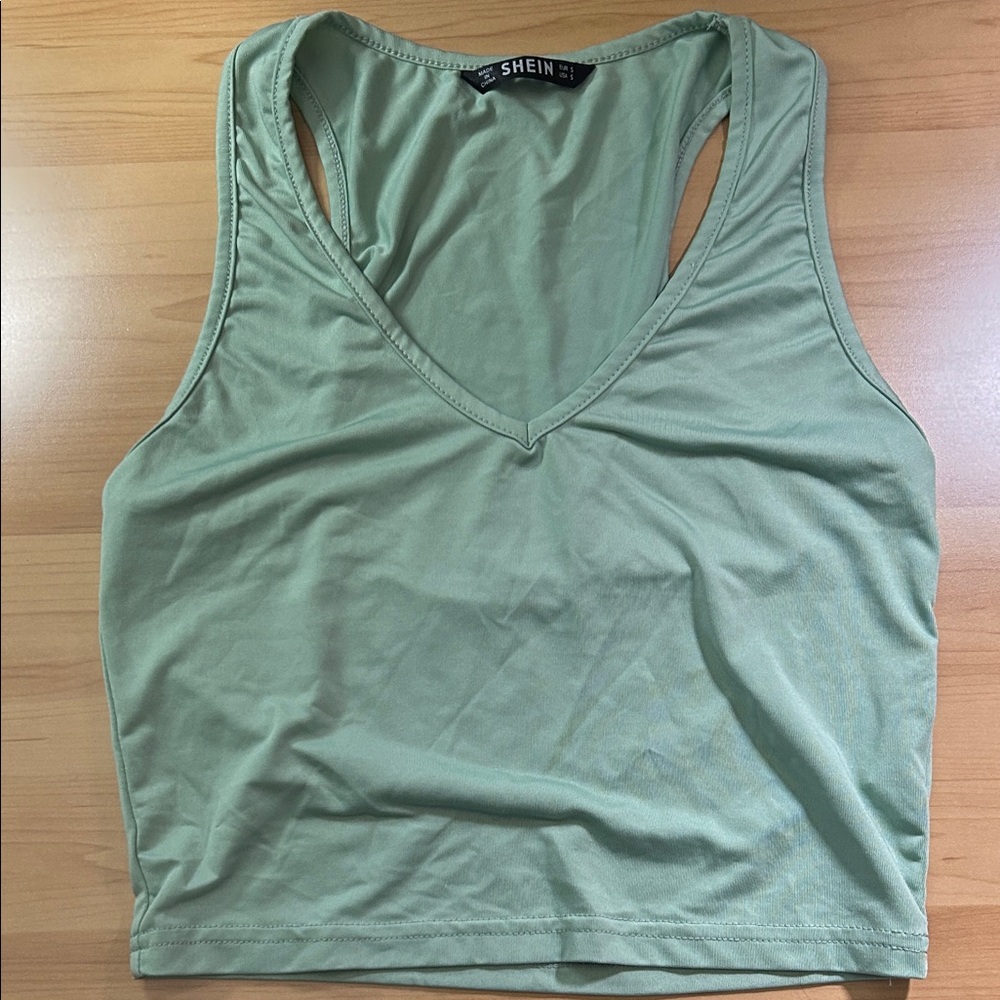 SHEIN Sage Green V-Neck Tank Top